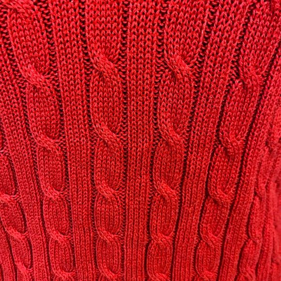 Michael Michael Kors Red Cable Knit Cotton V-Neck Sweater Medium Valentine's Day - Picture 4 of 5